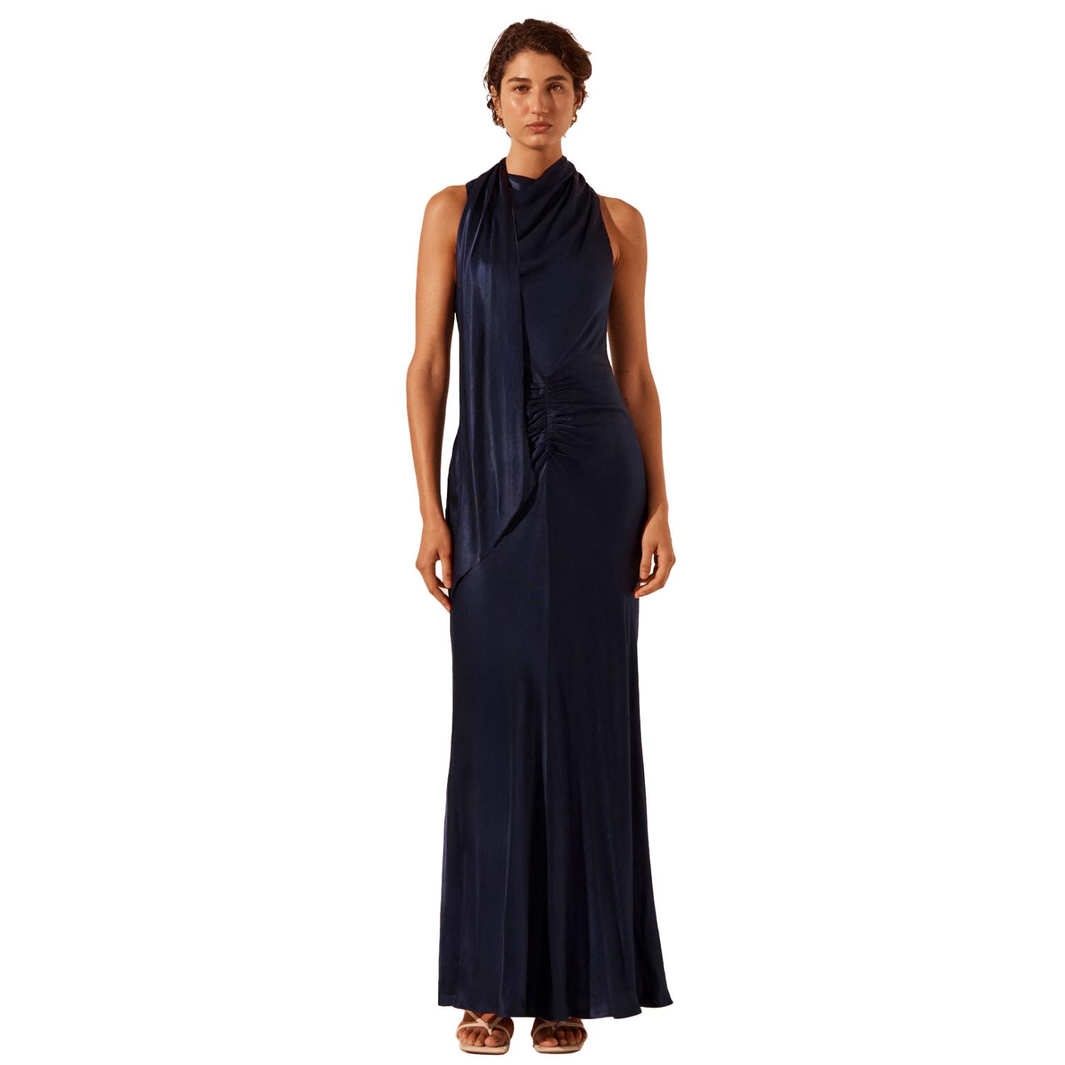 Shona Joy Lino Scarf Neck Maxi Dress